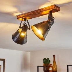 Plafonnier Berkeley Bois Fonce, Noir, 2 Lumieres