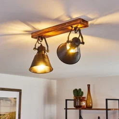 Plafonnier Berkeley Bois Fonce, Noir, 2 Lumieres