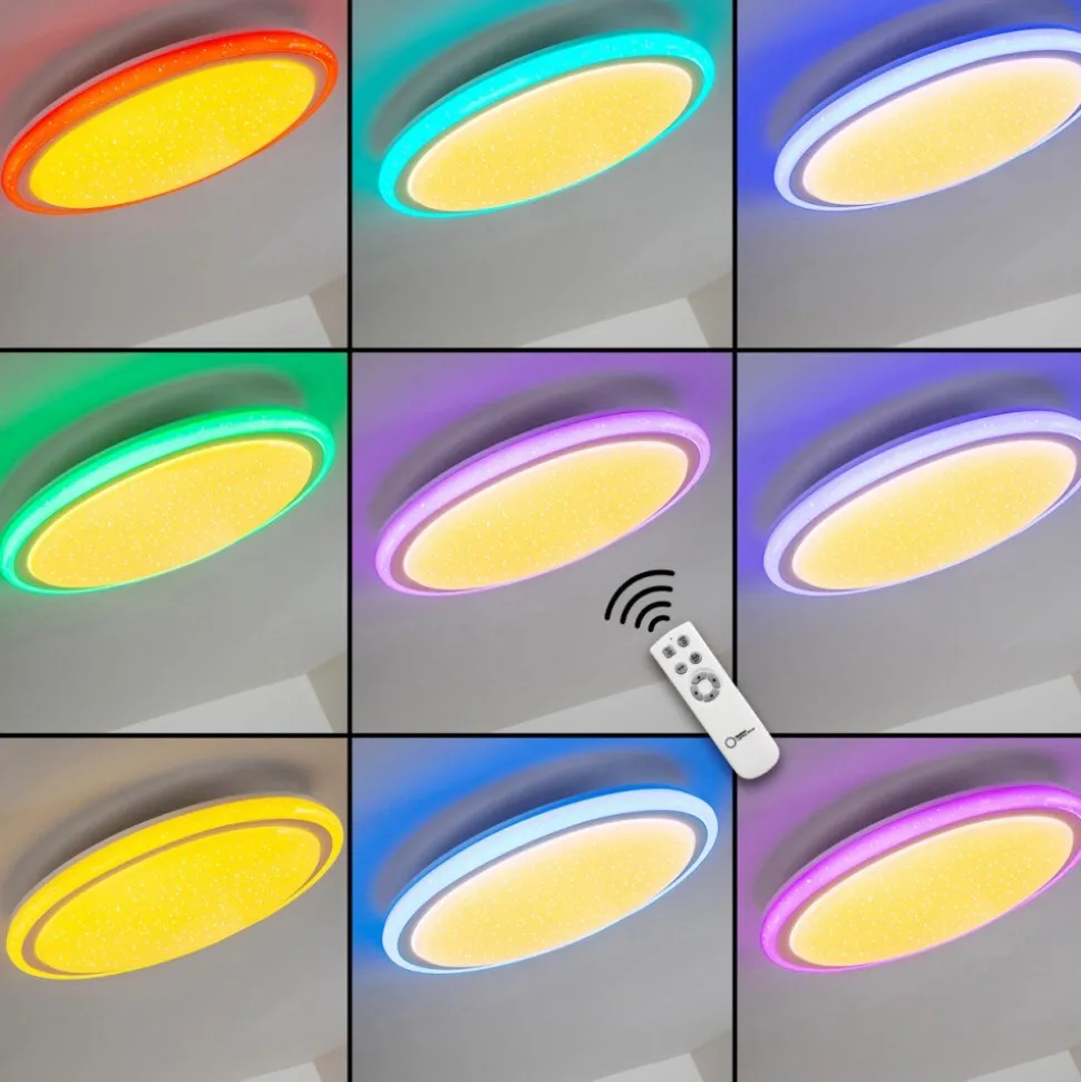 Plafonnier Bermeo Led Blanc, 2 Lumieres, Telecommandes, Changeur De Couleurs