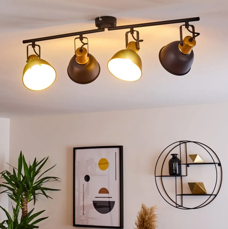 Plafonnier Blackburn Noir Dore, 4 Lumieres