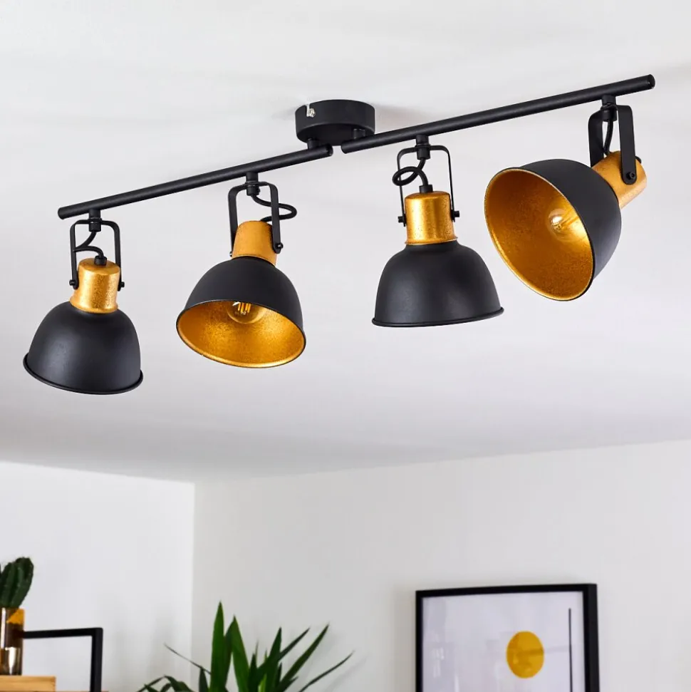 Plafonnier Blackburn Noir Dore, 4 Lumieres
