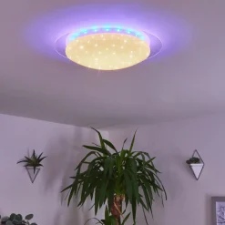 Plafonnier Cure Led Blanc, 1 Lumiere, Telecommandes, Changeur De Couleurs