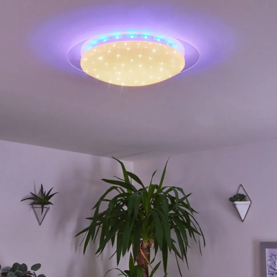 Plafonnier Cure Led Blanc, 1 Lumiere, Telecommandes, Changeur De Couleurs