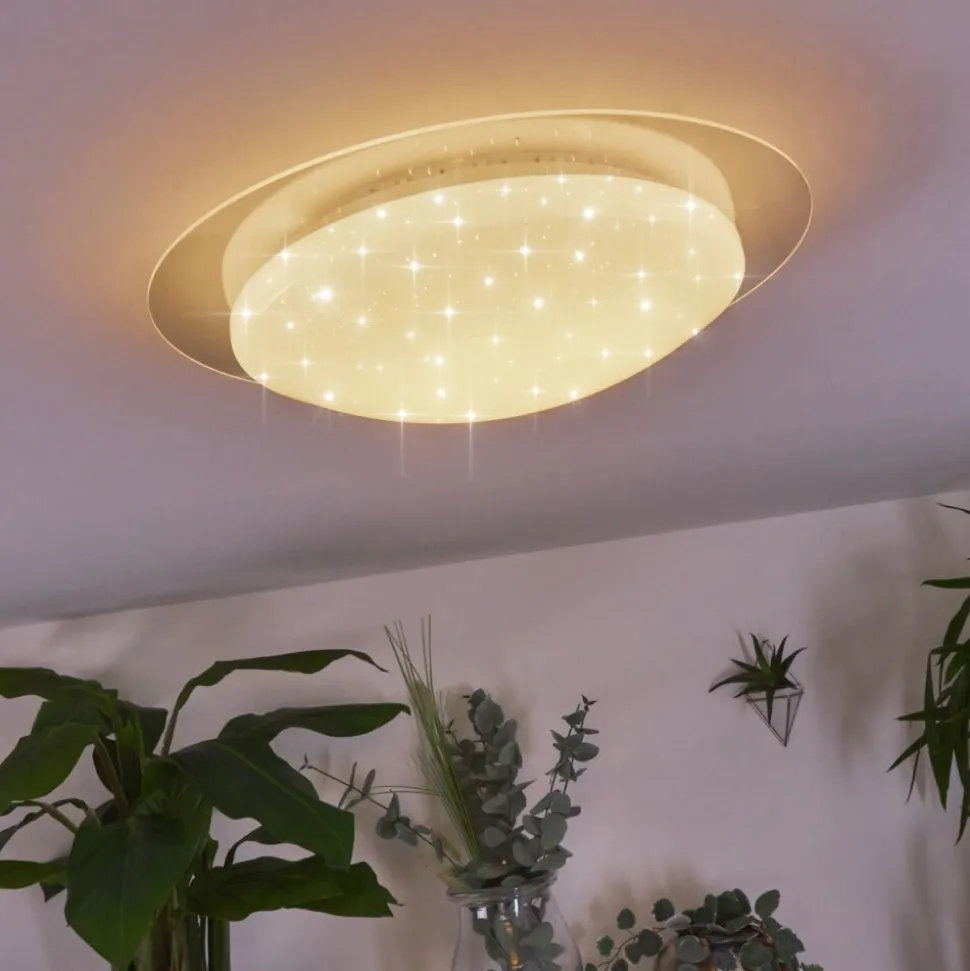 Plafonnier Cure Led Blanc, 1 Lumiere, Telecommandes, Changeur De Couleurs