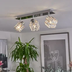 Plafonnier Desrue Chrome, Argente, 3 Lumieres