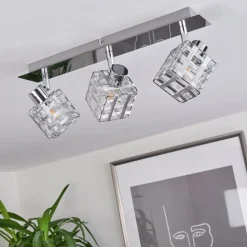 Plafonnier Desrue Chrome, Argente, 3 Lumieres