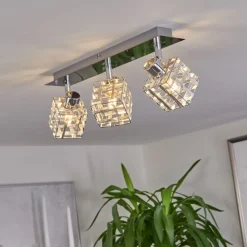 Plafonnier Desrue Chrome, Argente, 3 Lumieres