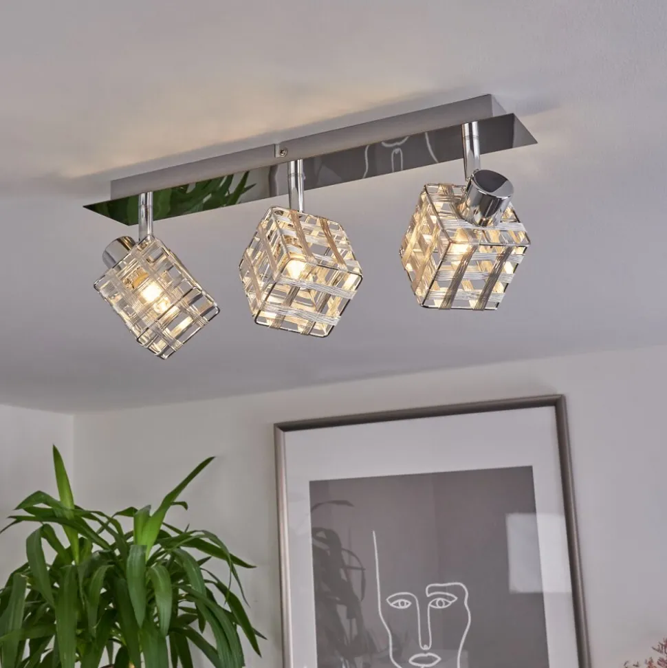 Plafonnier Desrue Chrome, Argente, 3 Lumieres