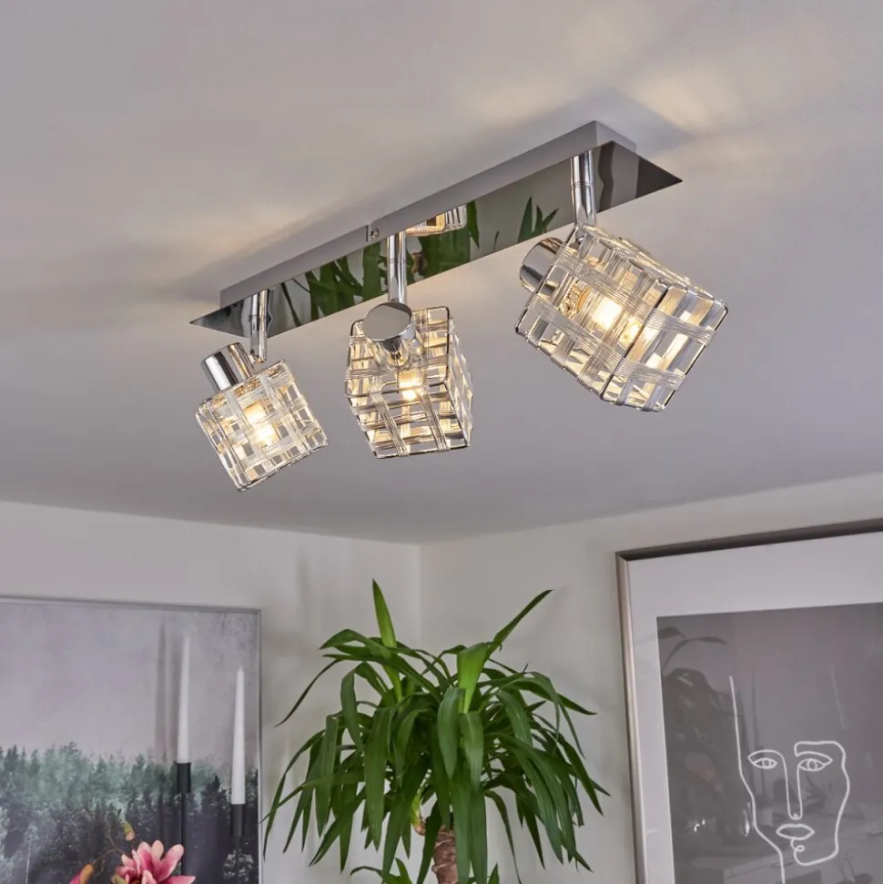 Plafonnier Desrue Chrome, Argente, 3 Lumieres