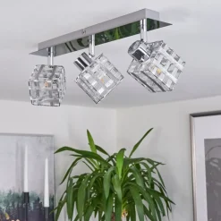 Plafonnier Desrue Chrome, Argente, 3 Lumieres