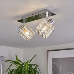 Plafonnier Desrue Chrome, Argente, 2 Lumieres