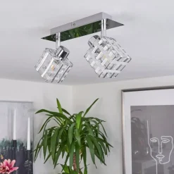 Plafonnier Desrue Chrome, Argente, 2 Lumieres