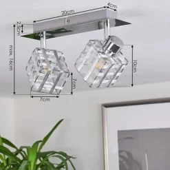 Plafonnier Desrue Chrome, Argente, 2 Lumieres