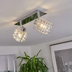 Plafonnier Desrue Chrome, Argente, 2 Lumieres