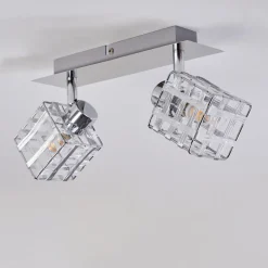 Plafonnier Desrue Chrome, Argente, 2 Lumieres