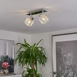 Plafonnier Desrue Chrome, Argente, 2 Lumieres