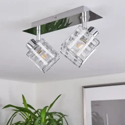 Plafonnier Desrue Chrome, Argente, 2 Lumieres