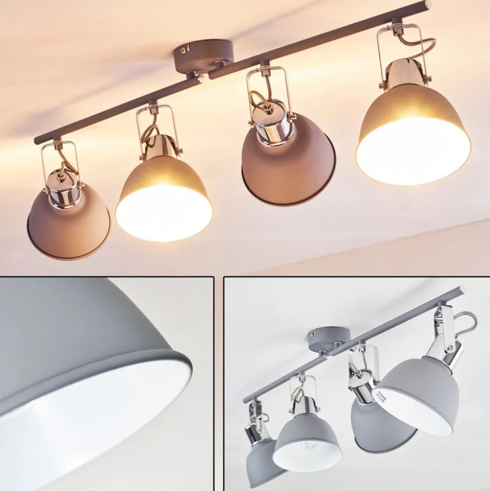 Plafonnier Dompierre Gris, Blanc, 4 Lumieres