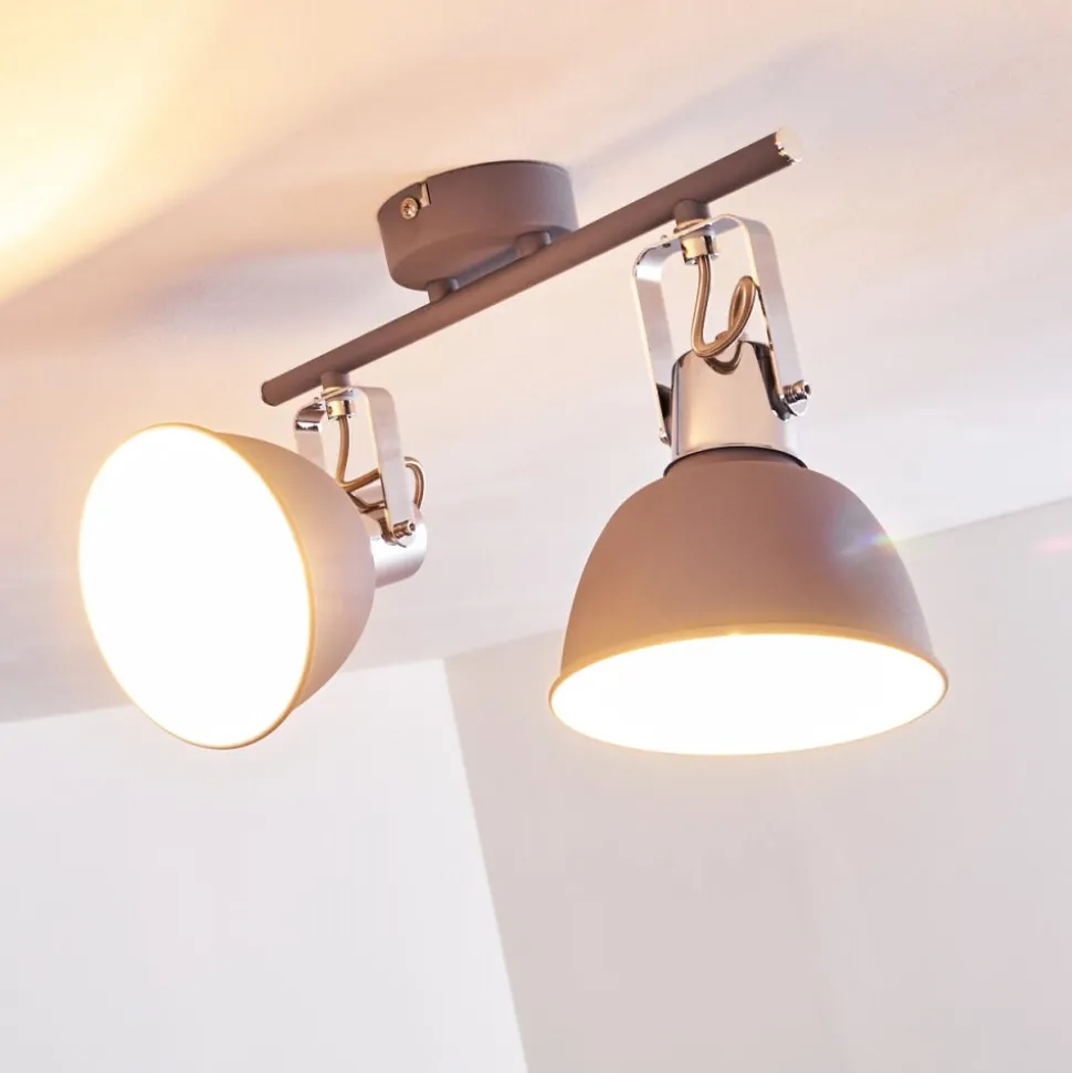Plafonnier Dompierre Gris, Blanc, 2 Lumieres