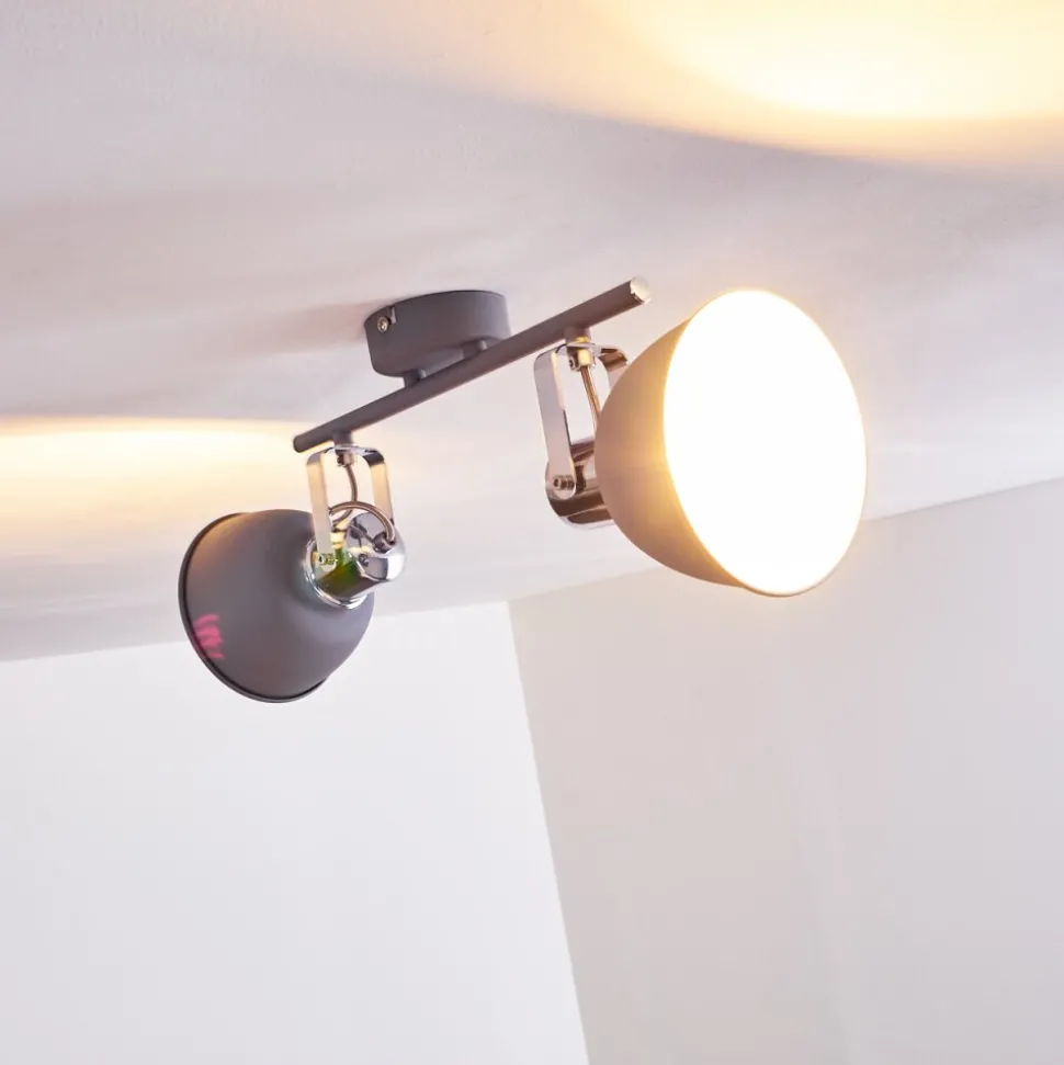 Plafonnier Dompierre Gris, Blanc, 2 Lumieres
