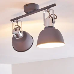 Plafonnier Dompierre Gris, Blanc, 2 Lumieres