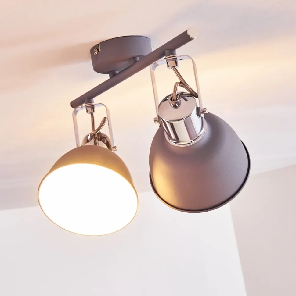 Plafonnier Dompierre Gris, Blanc, 2 Lumieres