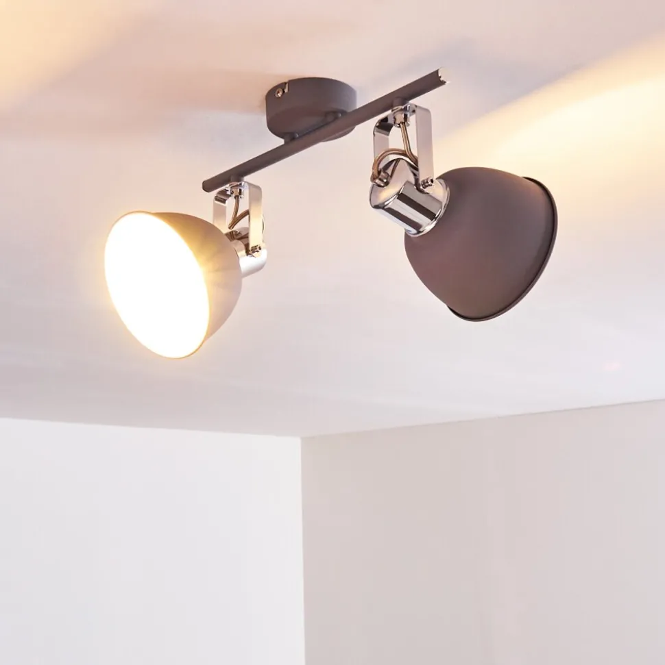 Plafonnier Dompierre Gris, Blanc, 2 Lumieres