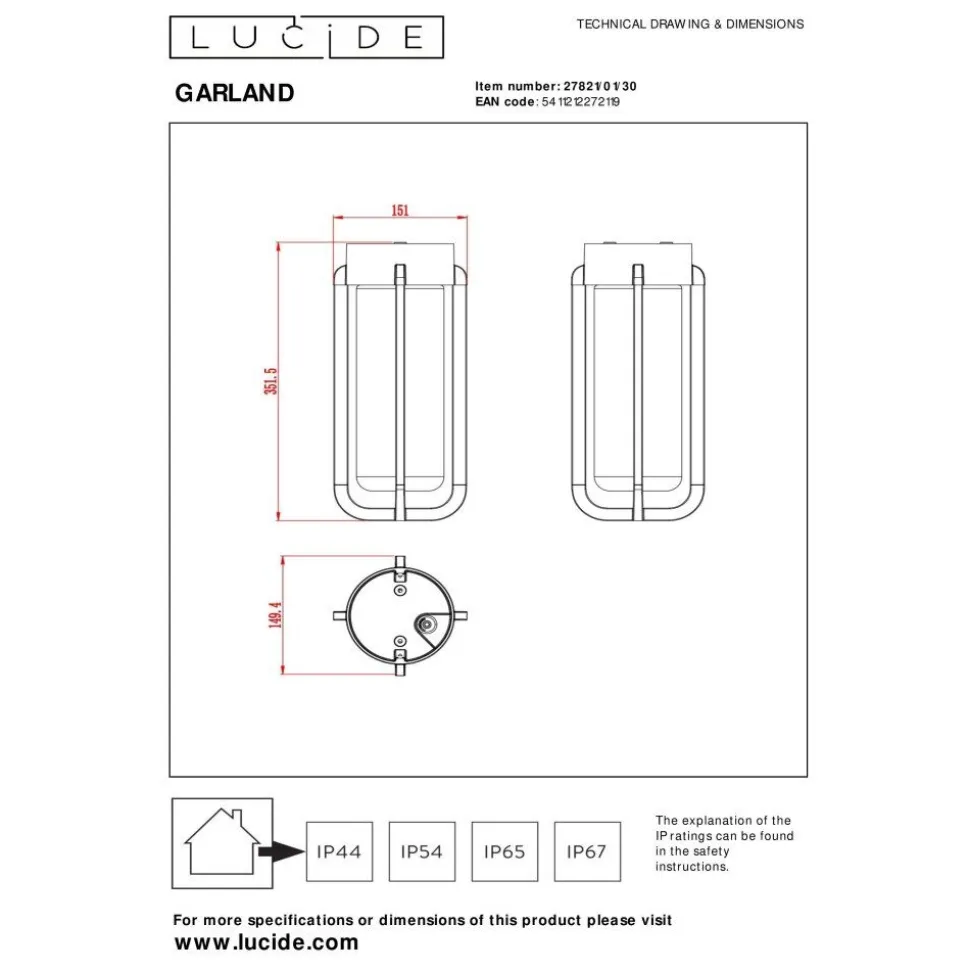 Plafonnier Exterieur Lucide Garland Noir, 1 Lumiere