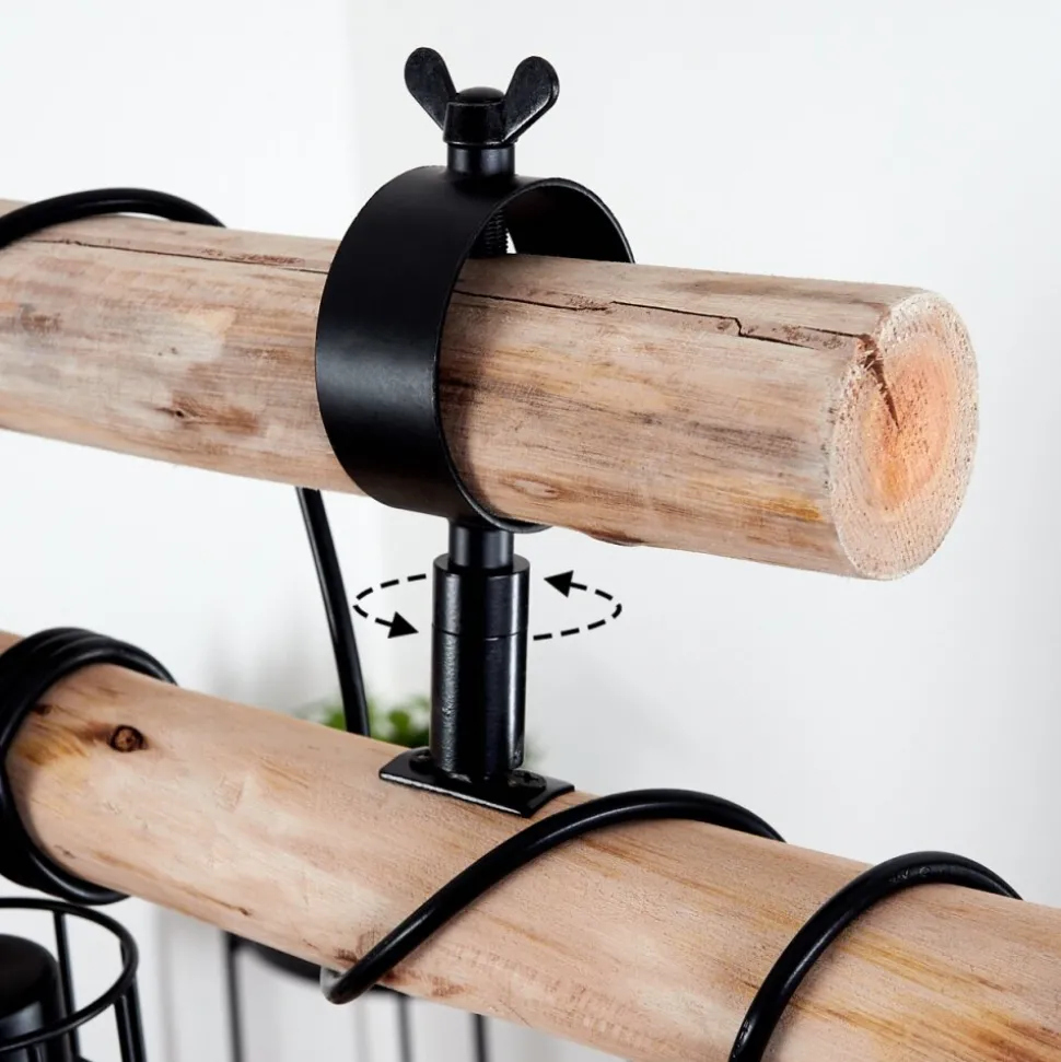Plafonnier Gondo Bois Clair, Noir, 6 Lumieres