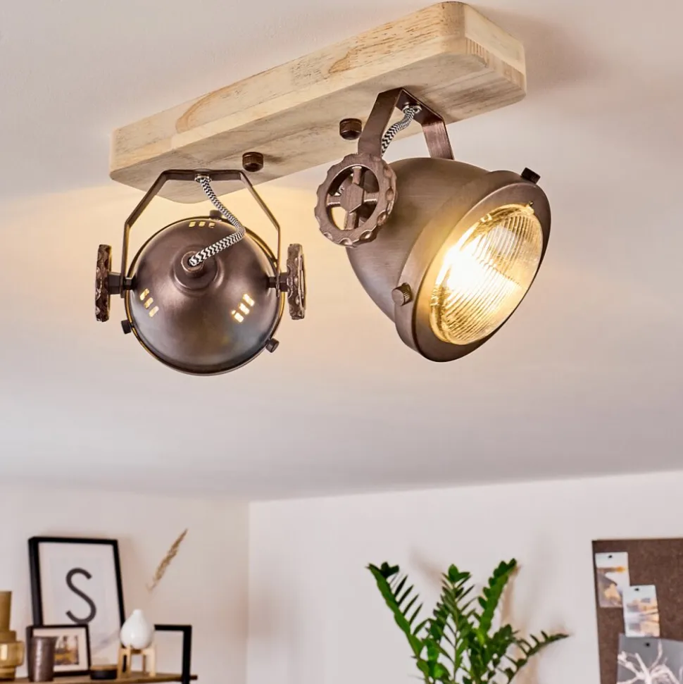 Plafonnier Herford Bois Clair, Cuivre, 2 Lumieres