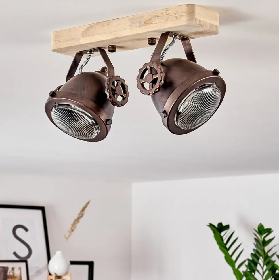 Plafonnier Herford Bois Clair, Cuivre, 2 Lumieres