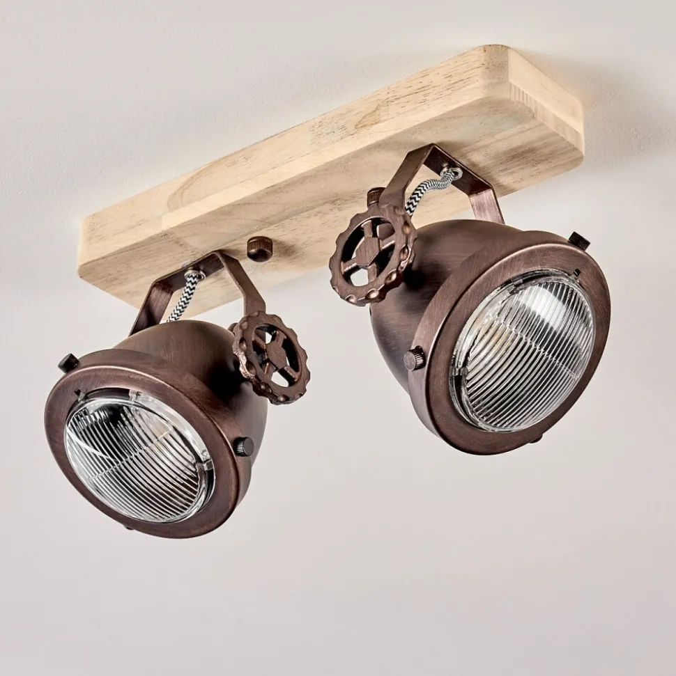Plafonnier Herford Bois Clair, Cuivre, 2 Lumieres