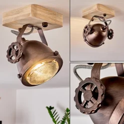 Plafonnier Herford Bois Fonce, Cuivre, 1 Lumiere