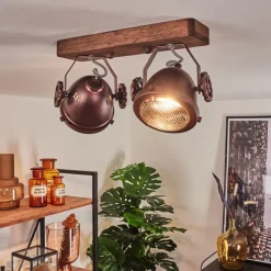 Plafonnier Herford Bois Fonce, Rouille, 2 Lumieres