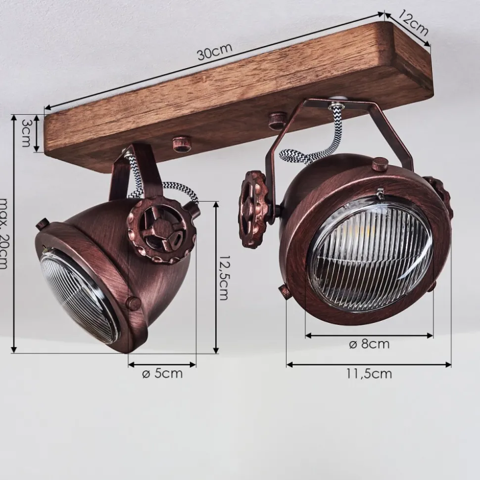 Plafonnier Herford Bois Fonce, Rouille, 2 Lumieres