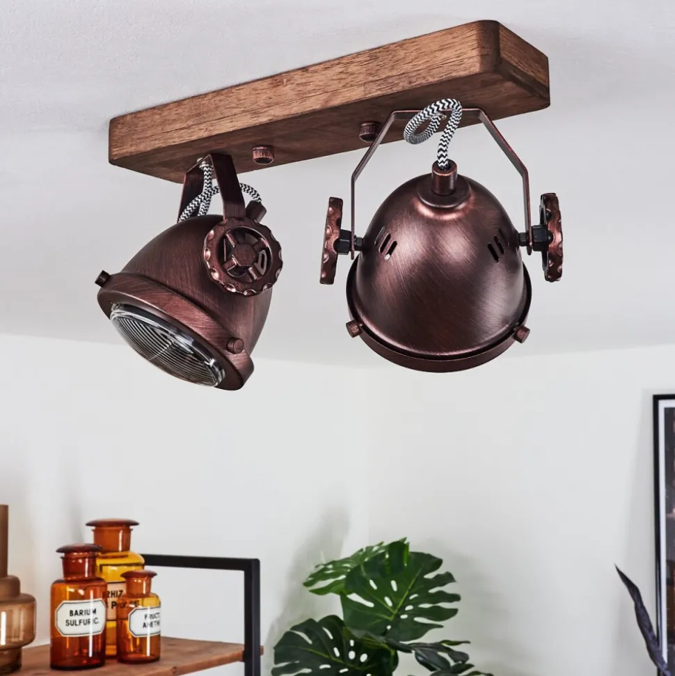 Plafonnier Herford Bois Fonce, Rouille, 2 Lumieres
