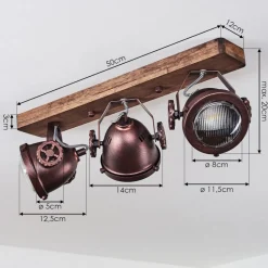Plafonnier Herford Bois Fonce, Rouille, 3 Lumieres