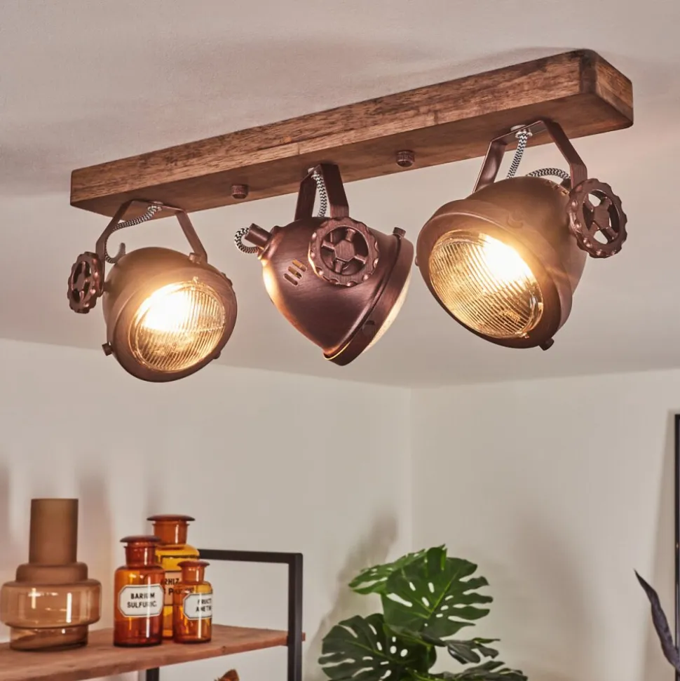 Plafonnier Herford Bois Fonce, Rouille, 3 Lumieres