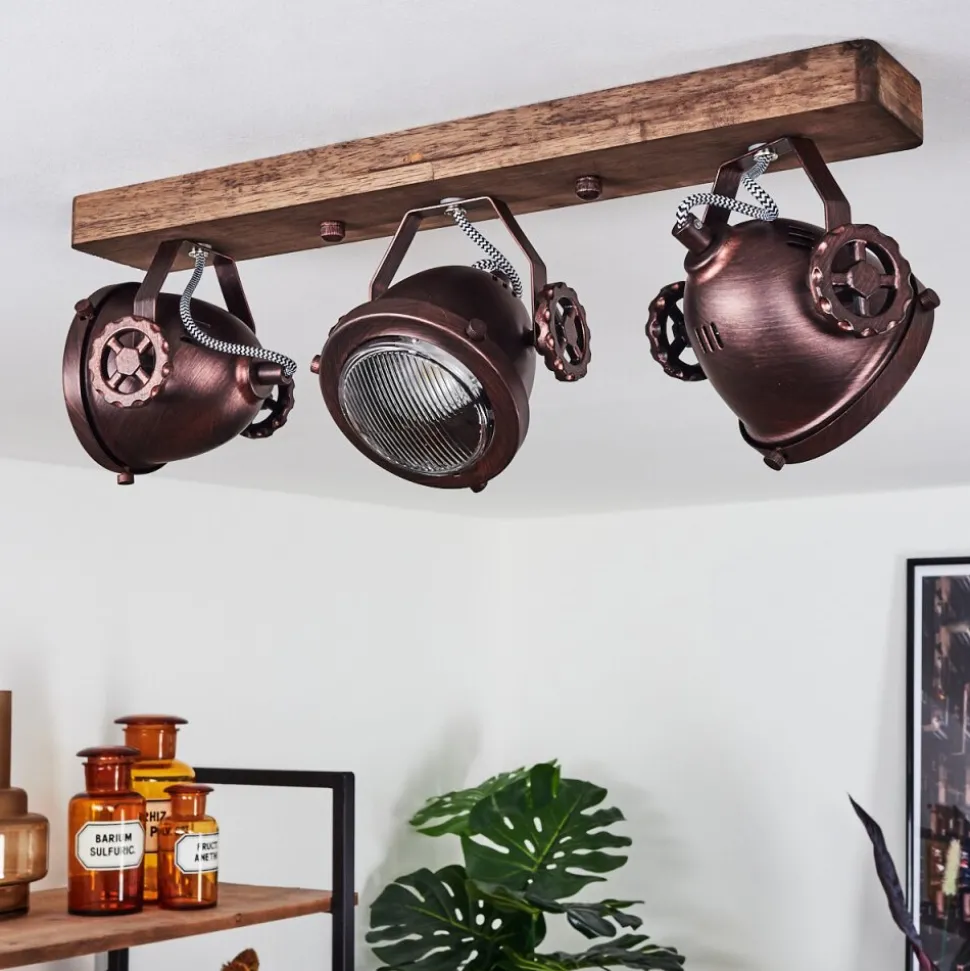 Plafonnier Herford Bois Fonce, Rouille, 3 Lumieres