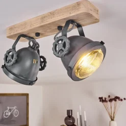 Plafonnier Herford Gris, Bois Clair, 2 Lumieres