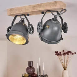 Plafonnier Herford Gris, Bois Clair, 2 Lumieres