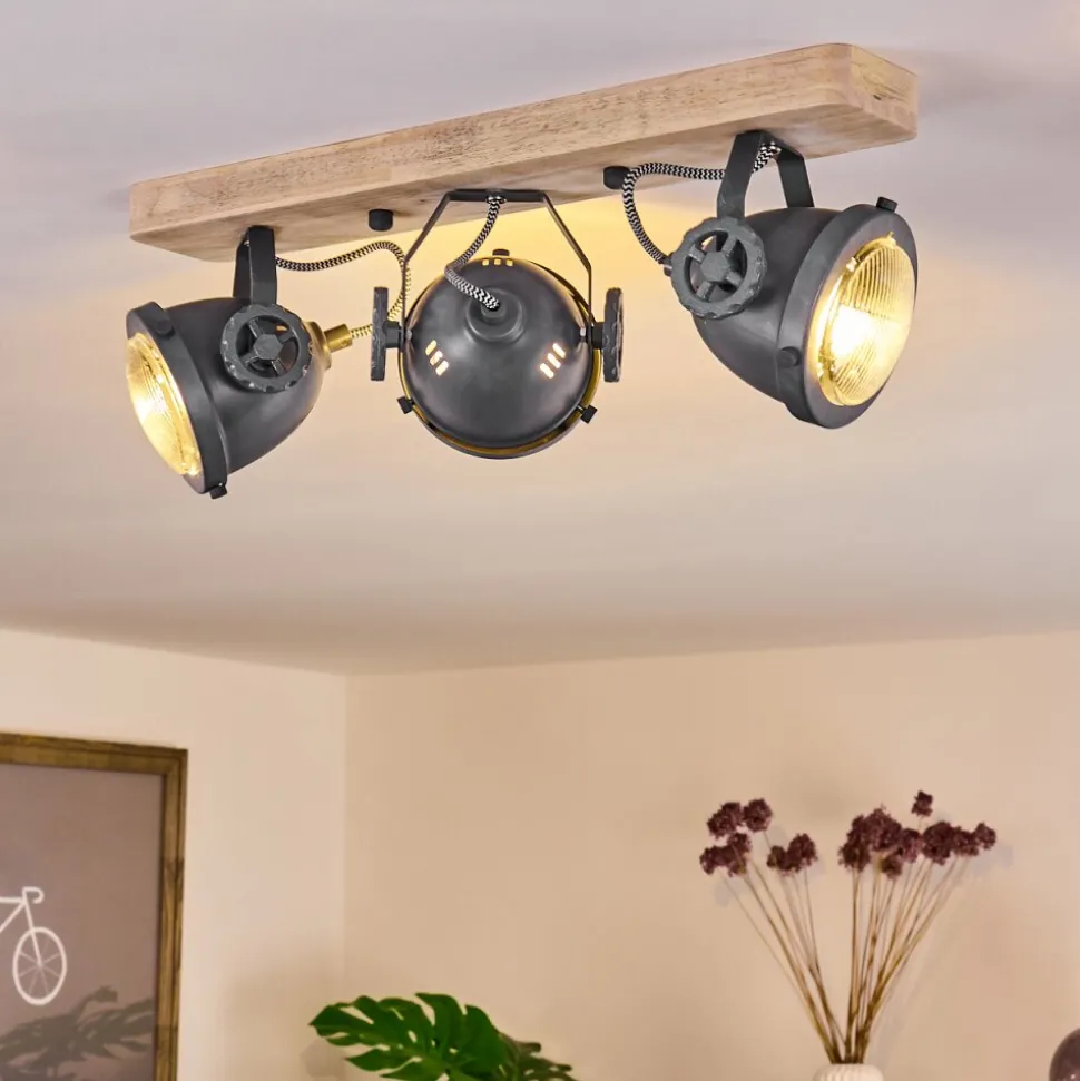 Plafonnier Herford Gris, Bois Clair, 3 Lumieres