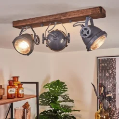 Plafonnier Herford Gris, Bois Fonce, 3 Lumieres