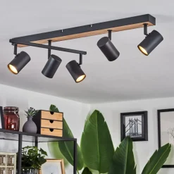 Plafonnier Javel Brun, Couleur Bois, Noir, 5 Lumieres