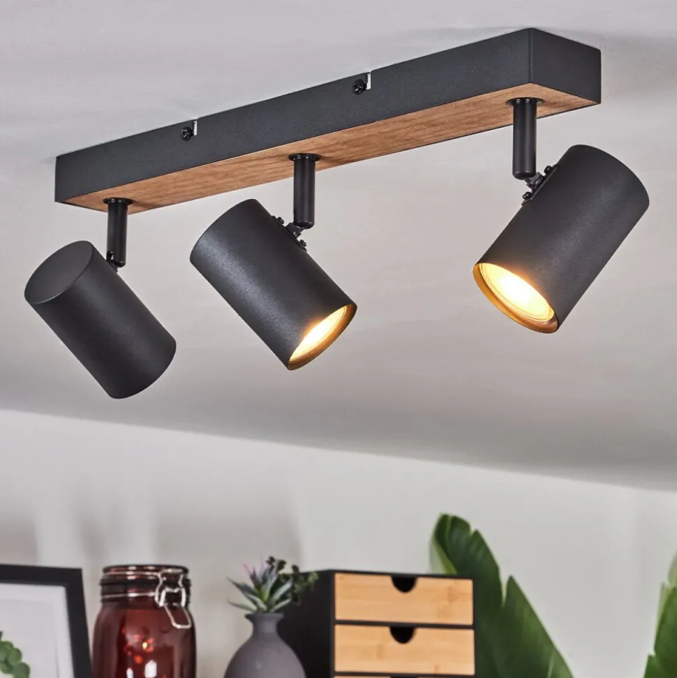 Plafonnier Javel Brun, Couleur Bois, Noir, 3 Lumieres