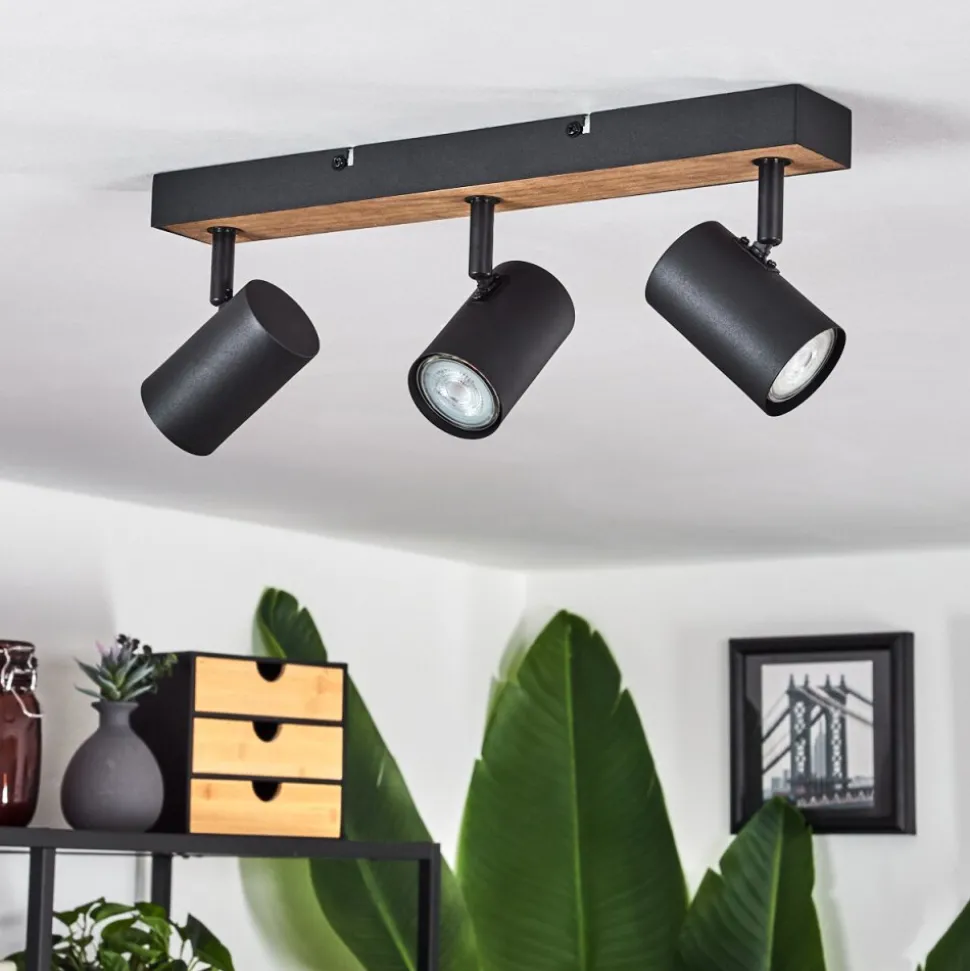 Plafonnier Javel Brun, Couleur Bois, Noir, 3 Lumieres