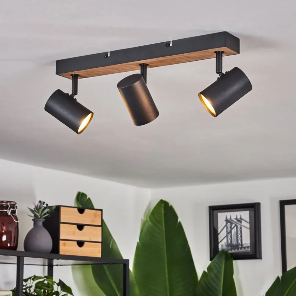 Plafonnier Javel Brun, Couleur Bois, Noir, 3 Lumieres