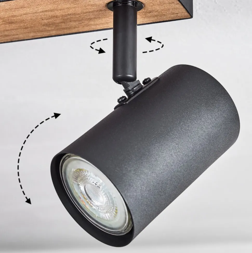 Plafonnier Javel Brun, Couleur Bois, Noir, 4 Lumieres