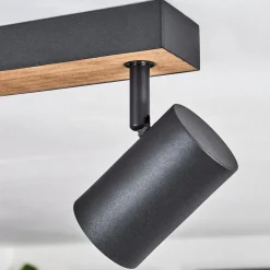 Plafonnier Javel Brun, Couleur Bois, Noir, 4 Lumieres