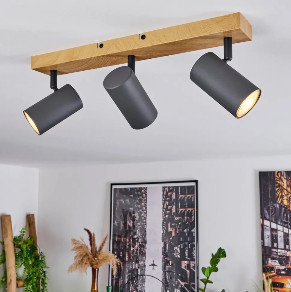 Plafonnier Javel Couleur Bois, Noir, 3 Lumieres